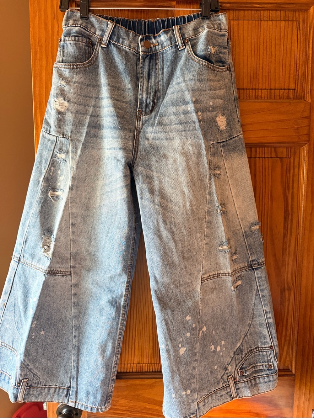 Oli & Hali Upside Down Cropped Wide-Leg Distressed Jeans